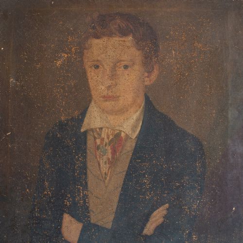 fig 1. 19th Century French School Portrait Of A Young Man With A Patterned Cravat