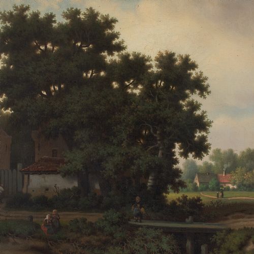 fig 1. Pierre Vervou, Bucolic Landscape With Stream & Villagers