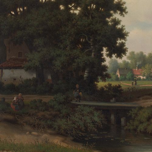 fig 2. Pierre Vervou, Bucolic Landscape With Stream & Villagers