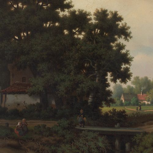fig 3. Pierre Vervou, Bucolic Landscape With Stream & Villagers