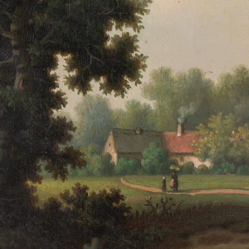 fig 4. Pierre Vervou, Bucolic Landscape With Stream & Villagers