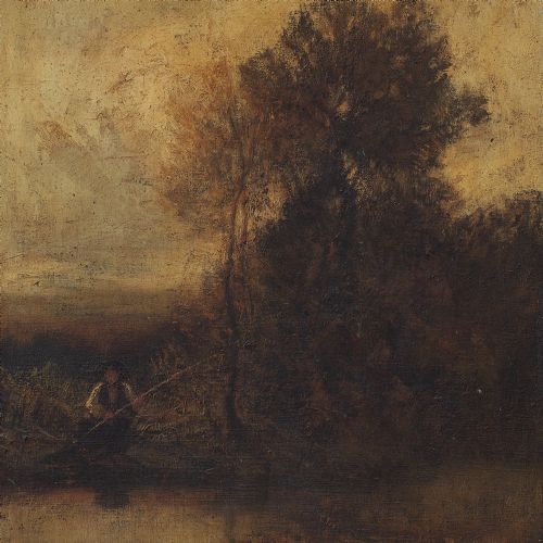 fig 2. 19th Century French Barbizon School Landscape With Fisherman