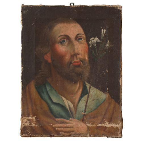 19th-century German School Portrait of a Saint with White Flowers