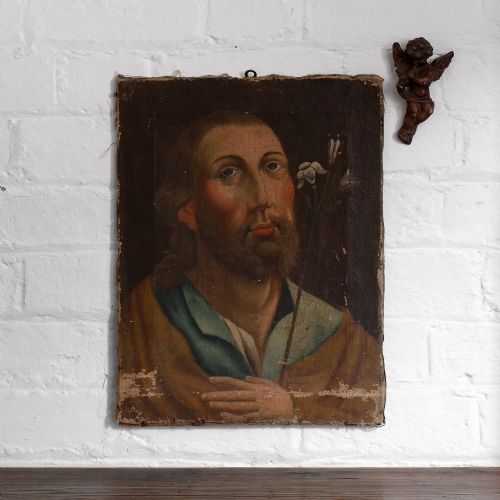 fig 1. 19th-Century German School Portrait Of A Saint With White Flowers