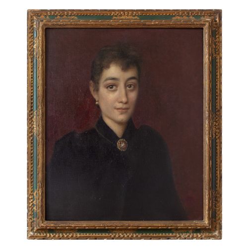 19th-century Portrait of a Lady with a Brooch, Oil Painting