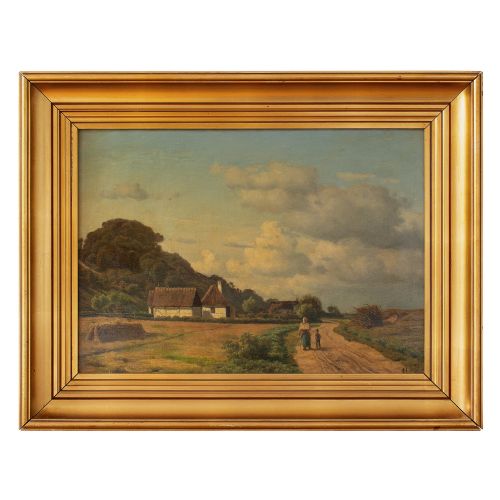Carsten Henrichsen, Coastal Landscape with Mother & Child, 19th Century Oil Painting