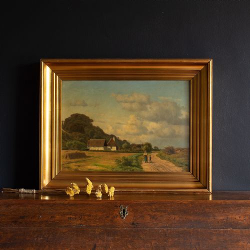 fig 1. Carsten Henrichsen, Coastal Landscape With Mother & Child, 19th Century Oil Painting