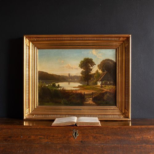 fig 2. Carsten Henrichsen, Molledam With A View Of Lyngby Church, Denmark, Oil Painting