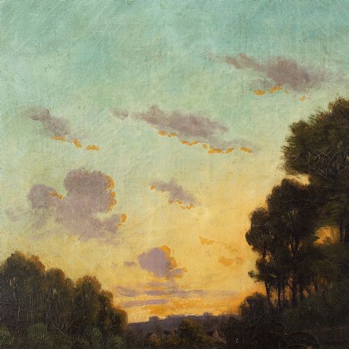 fig 4. Nicolaï Alexandovitch Okolowicz, River Landscape With Sunset, Fisherman & Cattle