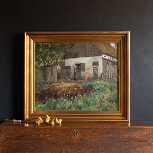 fig 1. Carlo Hornung-Jensen, Rural Scene With Milkmaid, Oil Painting