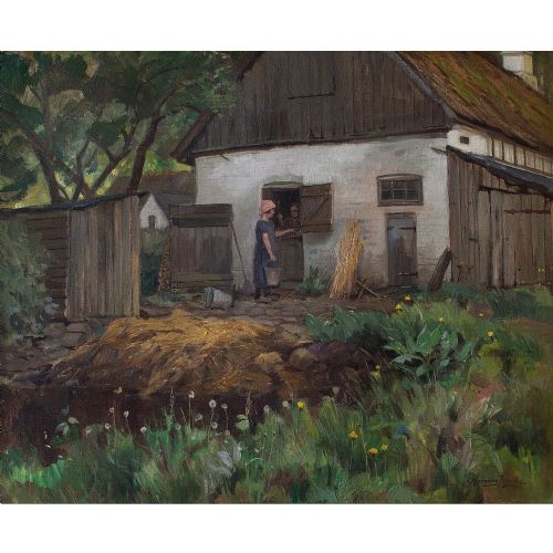 fig 2. Carlo Hornung-Jensen, Rural Scene With Milkmaid, Oil Painting