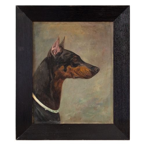 Wilhelm Westerop, Portrait of a Doberman, Oil Painting