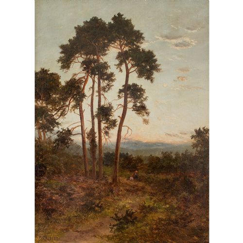 fig 1. Daniel Sherrin, Woodland Landscape With Pine Trees & Figures