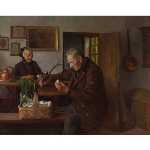 fig 2. Gustav Vermehren, Farmhouse Interior With Couple, Oil Painting