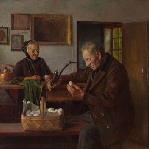 fig 3. Gustav Vermehren, Farmhouse Interior With Couple, Oil Painting