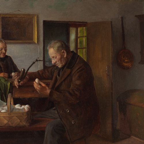 fig 4. Gustav Vermehren, Farmhouse Interior With Couple, Oil Painting