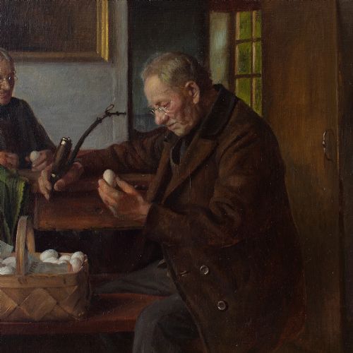fig 5. Gustav Vermehren, Farmhouse Interior With Couple, Oil Painting