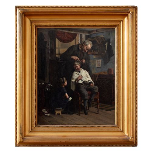 Niels Frederik Schiøttz-jensen, Barber’s Shop, 19th Century Oil Painting