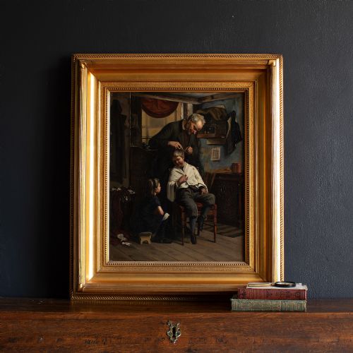 fig 1. Niels Frederik Schiøttz-Jensen, Barber’s Shop, 19th Century Oil Painting
