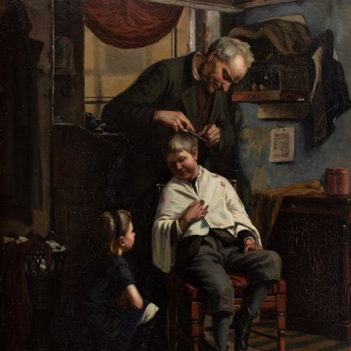 fig 3. Niels Frederik Schiøttz-Jensen, Barber’s Shop, 19th Century Oil Painting