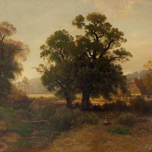 fig 4. Carl Gustav Rodde, River Landscape At Sunset With Cottages & Villagers