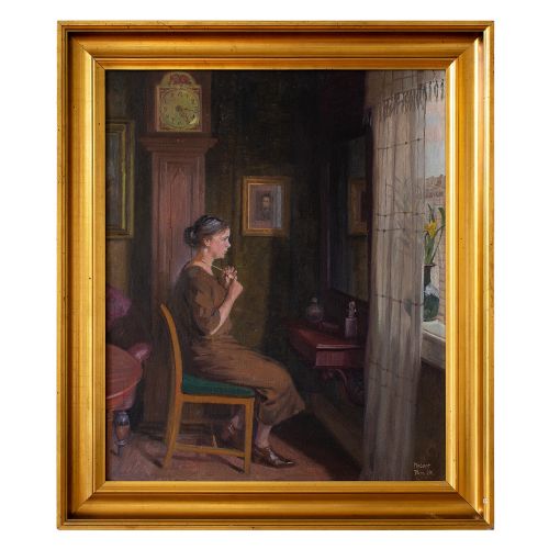 Robert Panitsch, Interior Scene with Pensive Woman, Oil Painting