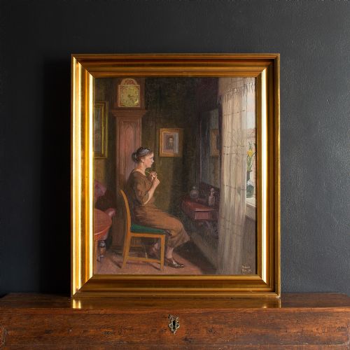 fig 1. Robert Panitsch, Interior Scene With Pensive Woman, Oil Painting