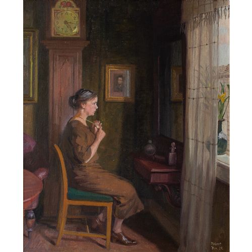 fig 2. Robert Panitsch, Interior Scene With Pensive Woman, Oil Painting