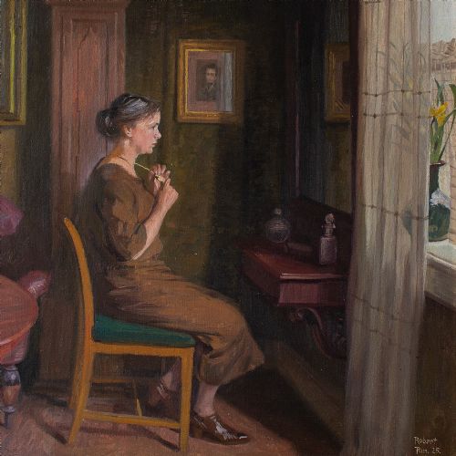fig 3. Robert Panitsch, Interior Scene With Pensive Woman, Oil Painting