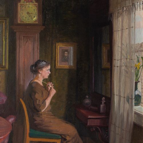 fig 4. Robert Panitsch, Interior Scene With Pensive Woman, Oil Painting