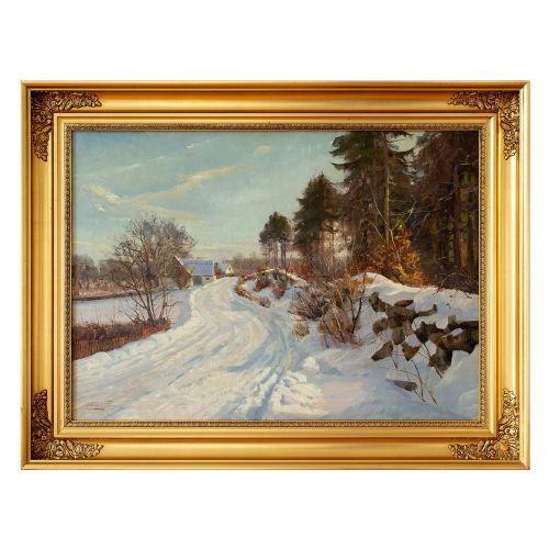 Harald Pryn, Winter’s Day with Snowy Track Near Hösterköb, Denmark, Oil Painting