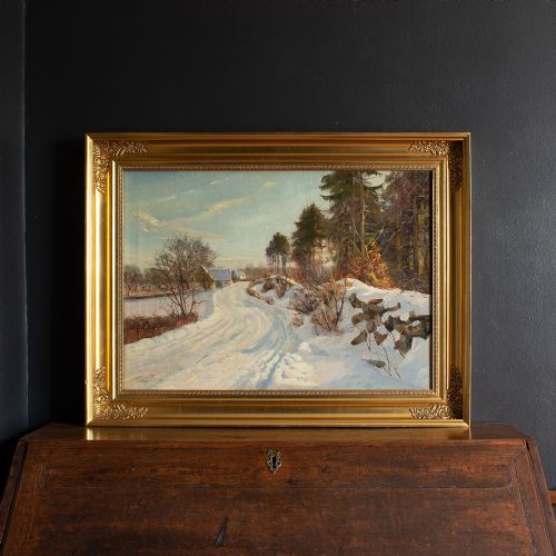 fig 2. Harald Pryn, Winter’s Day With Snowy Track Near Hösterköb, Denmark, Oil Painting