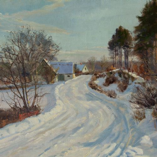 fig 3. Harald Pryn, Winter’s Day With Snowy Track Near Hösterköb, Denmark, Oil Painting