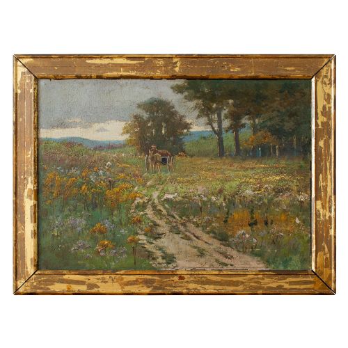 Early 20th-century German School Impressionistic Landscape with Cart