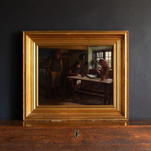 fig 1. Hans Hessellund, Interior Scene With Family, 19th Century Oil Painting
