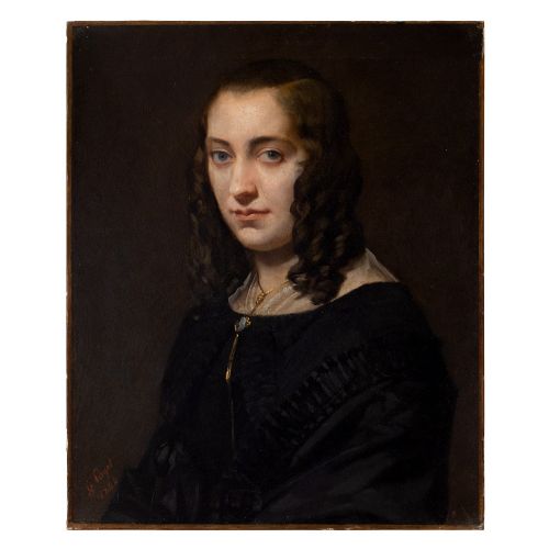 Germain Paget, Portrait of a Young Lady in Black, 19th Century Oil Painting