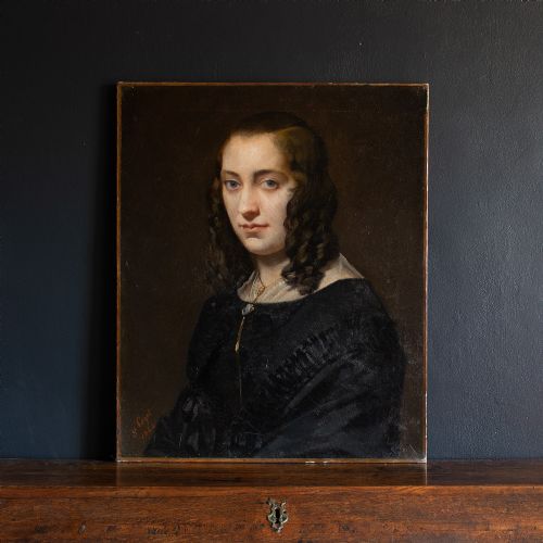 fig 1. Germain Paget, Portrait Of A Young Lady In Black, 19th Century Oil Painting