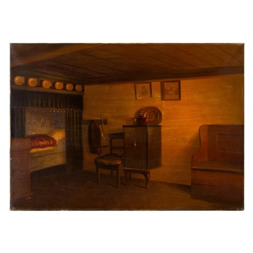 Carl Birkso, Single Bedroom Lit by the Evening’s Sun, Oil Painting