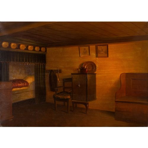 fig 1. Carl Birkso, Single Bedroom Lit By The Evening’s Sun, Oil Painting