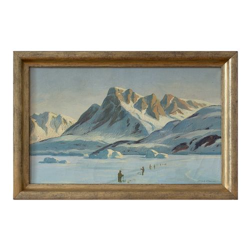 Emanuel a Petersen, Arctic Landscape with Inuit, Oil Painting, Greenland
