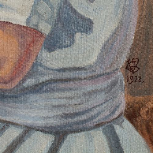 fig 2. Gustav Vermehren, Study Of A Girl Knitting, Oil Painting