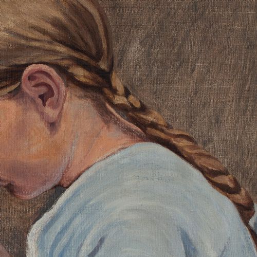 fig 3. Gustav Vermehren, Study Of A Girl Knitting, Oil Painting