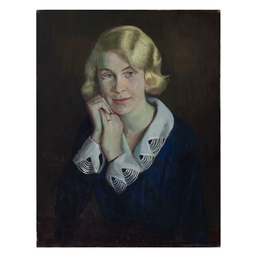 Hans Anton Cilio-jensen, Portrait of a Woman in Blue, Oil Painting