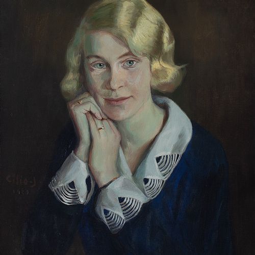 fig 1. Hans Anton Cilio-Jensen, Portrait Of A Woman In Blue, Oil Painting
