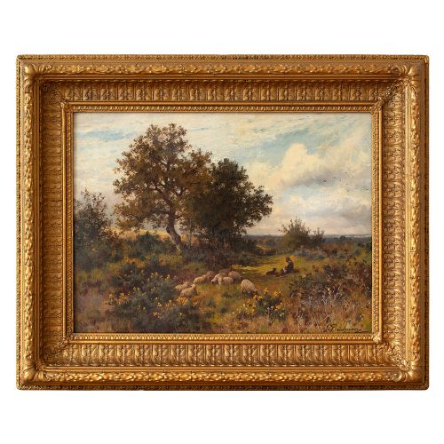 Joseph Paulman, Pastoral Scene with Grazing Sheep, 19th Century Oil Painting