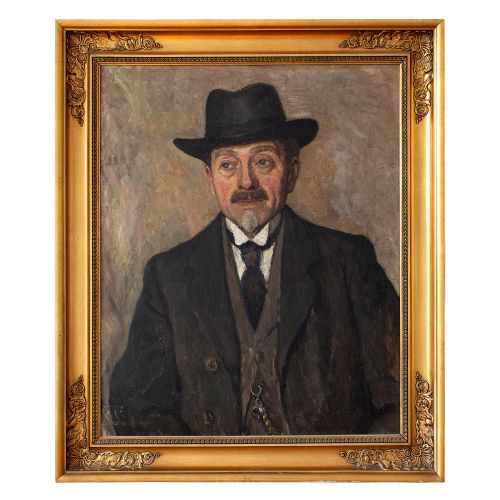 Lilli Lundsteen, Portrait of a Gentleman with a Homburg, Oil Painting, Portrait