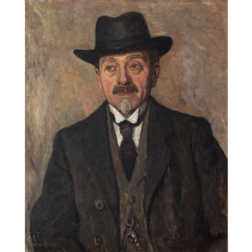 fig 1. Lilli Lundsteen, Portrait Of A Gentleman With A Homburg, Oil Painting, Portrait