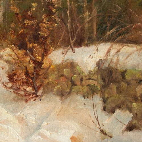 fig 2. Harald Pryn, Winter Landscape With Track & Buildings, Oil Painting