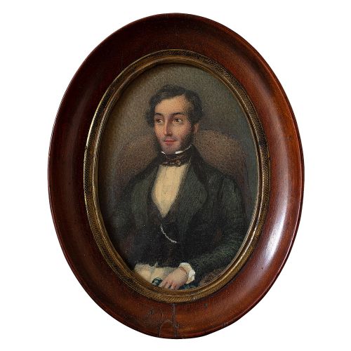 19th-century French School Miniature Portrait of a Gentleman, Watercolour