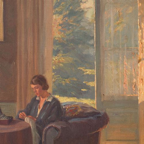 fig 3. Robert Panitzsch, Sunlit Interior, Large 1930s Danish Oil Painting